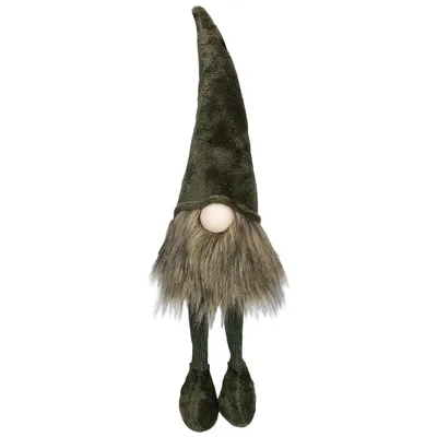 20" Green Sitting Christmas Gnome With Knitted Dangling Legs