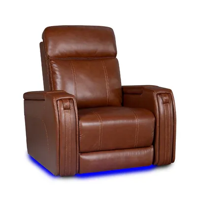 Lucca Leather Recliner Theater Seating Premium Top Grain Italian Nappa 11000 Leather, Power Reclining, Power Lumbar Support & Headrest, Led Lighting