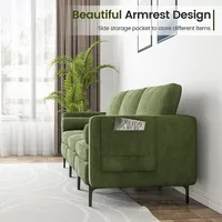 Modern Modular 3-seat Sofa Couch W/ Side Storage Pocket & Metal Legs Army Green