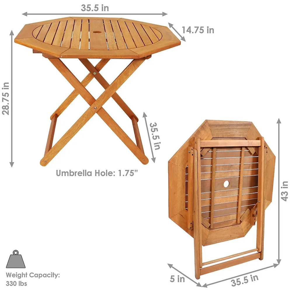Meranti Wood Octagon Outdoor Folding Patio Table - Teak Oil Finish
