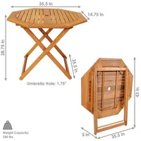 Meranti Wood Octagon Outdoor Folding Patio Table - Teak Oil Finish