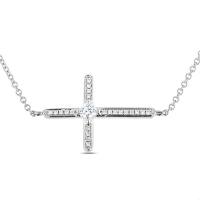10k Gold 0.30cttw Pavilion Diamond Sideways Cross Necklace