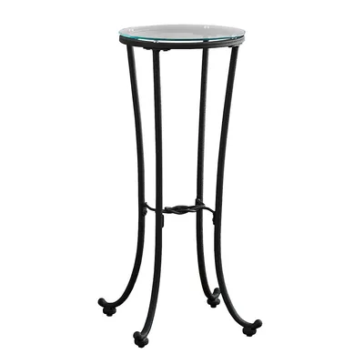 Accent Table Hammered Metal With Tempered Glass