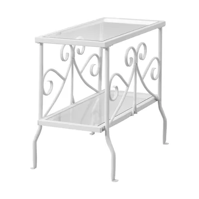 Accent Table, Side, End, Nightstand, Lamp, Living Room, Bedroom, Metal, Tempered Glass, White, Clear, Traditional