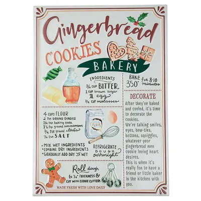 17.25" Gingerbread Christmas Cookies Recipe Metal Wall Plaque Sign