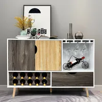 Mid-century Buffet Sideboard Wooden Storage Cabinet W/ Wine Rack & Glass Holder