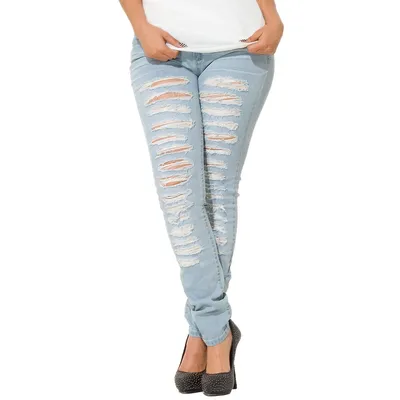 Curvy Fit Blue Stretch Denim Extreme Destroyed Skinny Jeans