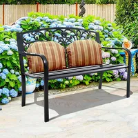 50" Patio Park Garden Bench Porch Chair Steel Frame Cast Iron Backrest