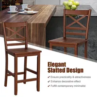 Set Of Bar Stools 24" Counter Height Chairs W/ Rubber Wood Legs Walnut