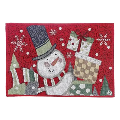 Christmas Tapestry Placemat Snowman Holding Presents 13x18 - Set Of 12