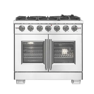 Capriasca 36-inch French Door Freestanding Range All Stainless Steel, 6 Brass Burners, 5.36 cu.ft. oven with Air Fryer kit & Griddle - FFSGS6460-36