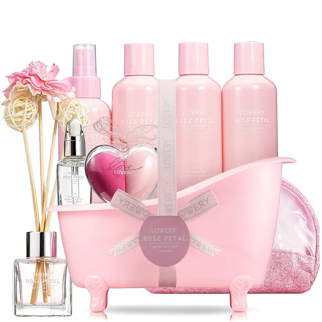 Lovery Luxe Rose Bath Set - 16pc Body Care Cosmetic Bag Kit | One Size | Bath + Body Gift Sets | Beauty