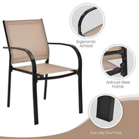 Set Of 2 Patio Dining Chairs Stackable With Armrests Garden Deck Brown