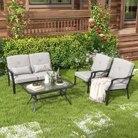 2 Pcs Patio Furniture Set Outdoor Loveseat Chair Coffee Table Cushioned Seat