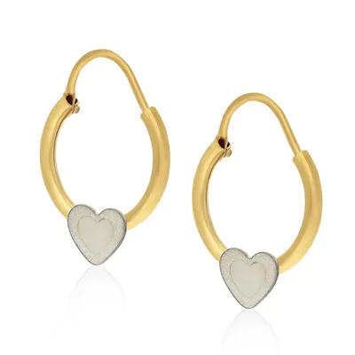 10kt Gold Hoop With Stationed Heart Earrings