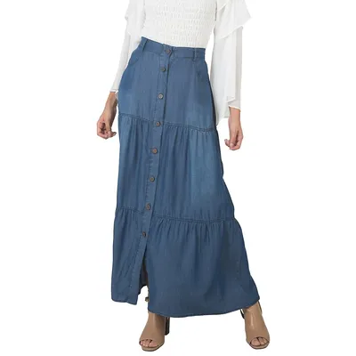 Women's Tencel Denim Maxi Peasant Skirt