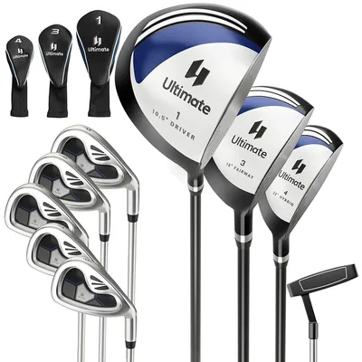 9 Pcs Men's Complete Golf Club Set Right Handed With 460cc Alloy Driver Irons