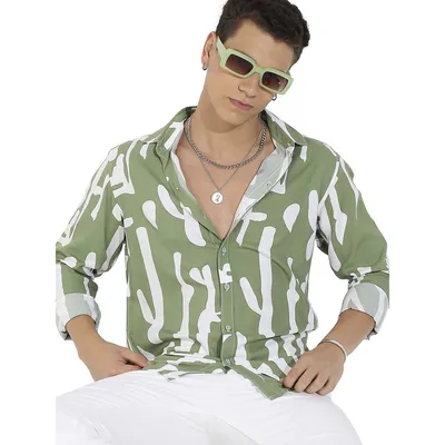 Men's Sage Green Abstract Print Shirt
