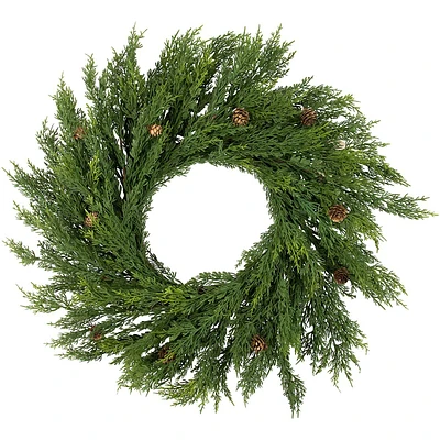 24" Soft Green Cedar Artificial Christmas Wreath With Pine Cones - Unlit