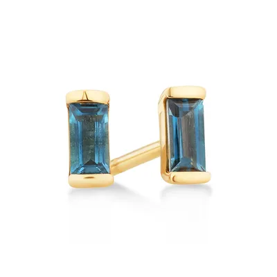 Stud Earrings With London Blue Topaz In 10kt Yellow Gold
