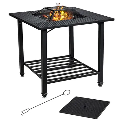 Costway 31" Outdoor Fire Pit Dining Table Charcoal Wood Burning W/ Cooking Bbq Grate