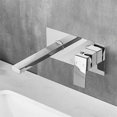 Recessed Wall Mounted Brass Bathroom Faucet, Single Handle Mixer Tap With Cold And Hot Spout, Including Ceramic Cartridge - Black