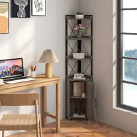 6-tier Corner Bookshelf With 5-level Adjustable Shelf & Anti-tipping Kits