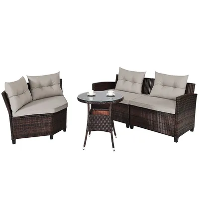 4pcs Outdoor Patio Rattan Furniture Set Cushioned Sofa Table