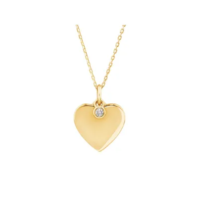 Diamond Charm Heart Pendant Necklace In 10kt Yellow Gold