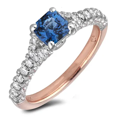 18k Rose Gold 1.18 Cttw Ceylon Sapphire & 0.60 Cttw Diamond Engagement Ring