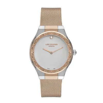 Ladies Lc07407.530 2 Hand Silver Watch With A Rose Gold Mesh Band And A Silver Dial