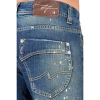 Men's Relaxed Straight Premium Denim Jeans Vintage Blue Distressed Hand Rubbed Wash