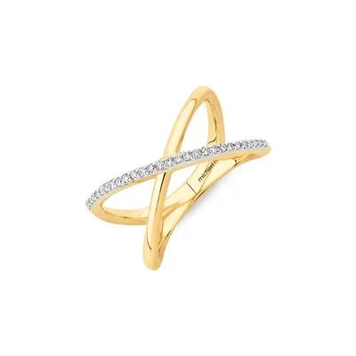 Crossover Ring With Diamonds In 10kt Yellow Gold