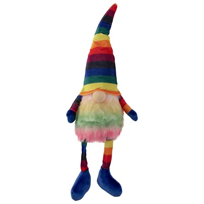 20" Bright Striped Rainbow Springtime Gnome With Dangling Legs