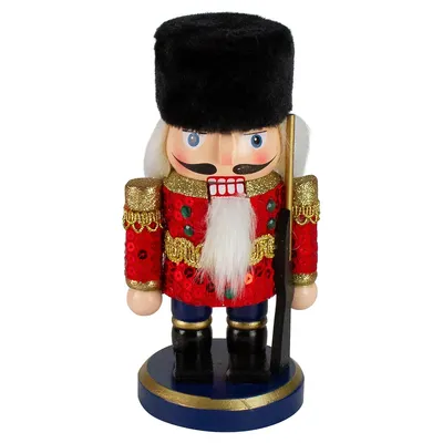 7.25" Red And Blue Chubby Wooden Christmas Nutcracker Soldier With Rifle