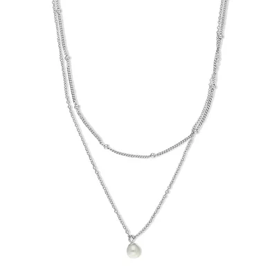Sterling Silver 17" Double Strand With Pearl Necklace