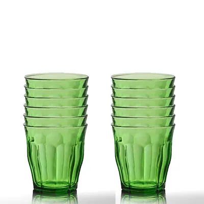 Picardie Green Glass Tumblers, 310 Ml, Set Of 12