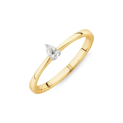 Pear Cut Diamond Solitaire Promise Ring In 10kt Yellow And White Gold