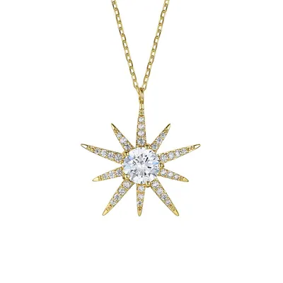 14k Yellow Gold Plated With Clear Cubic Zirconia 10-point Starburst Pendant Necklace