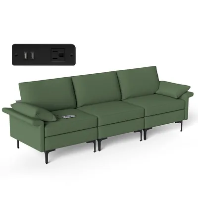 Modern Modular Fabric 3-seat Sofa Couch W/ Socket Usb Ports & Metal Legs Redgreen