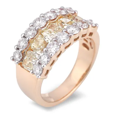 14k Yellow Gold 2.18 Cttw Light Yellow Diamond & 1.26 Cttw Diamond Anniversary Ring