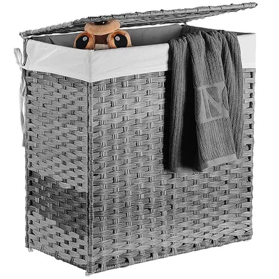 110L Handwoven Laundry Hamper Foldable Basket W/ Lid and Removable liner Bags