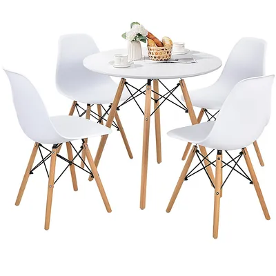 Dining Table Set Modern 5 Pcs For 4 Round Dining Room Table Set W/solid Wood Leg