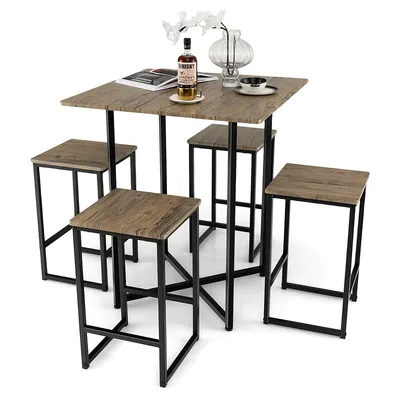 5-piece Dining Table Set Kitchen Square Square Space-saving Table Set With Stools