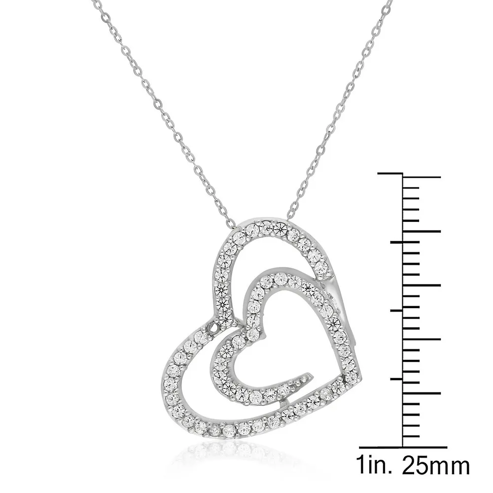 10kt 18" Double Heart With Cubic Pendant White Necklace