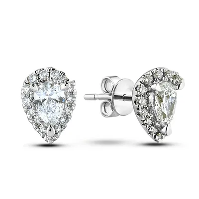 18k White Gold 0.80 Cttw Gia Certified Diamond Pear Shaped Halo Stud Earrings
