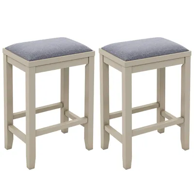 Set Of 2 Upholstered Bar Stools Wooden Counter Height Dining Chairs White