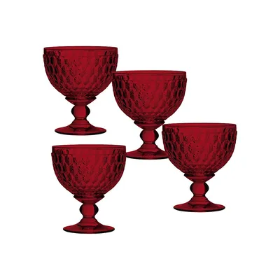 Boston Red Coloured Footed Dessert Bowls 4-Piece Set