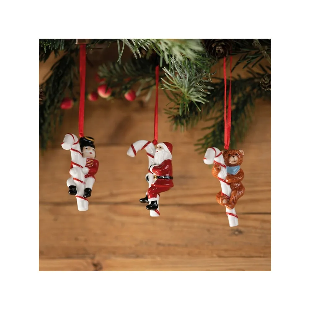 Nostalgic 3-Piece Nutcracker, Teddy & Santa Candy Cane Ornament Set