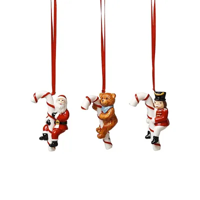 Nostalgic 3-Piece Nutcracker, Teddy & Santa Candy Cane Ornament Set